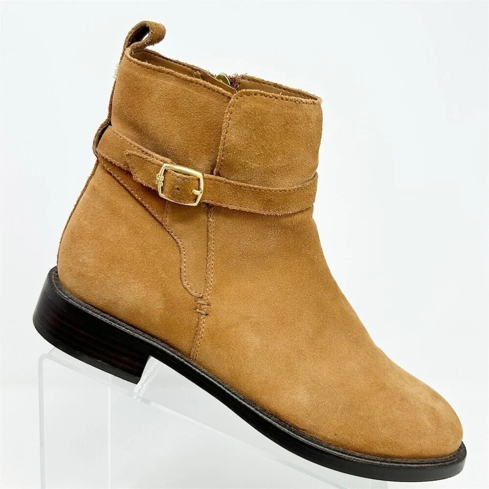 Sam Edelman Nolynn Camel Tan Heeled Ankle Booties Buckle Strap Size 10.5